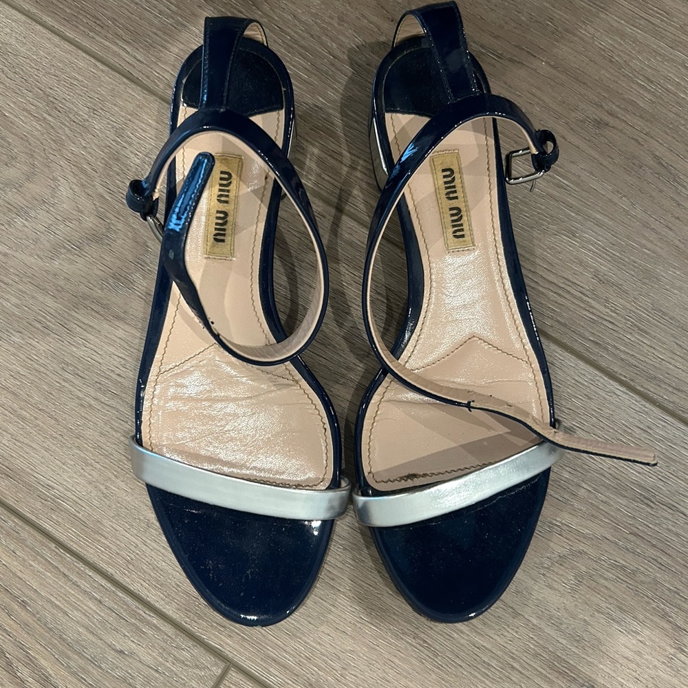 Miu Miu Dark Blue and Silver Sandals